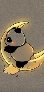 Cute panda on glowing crescent moon wallpaper.