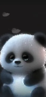 Adorable fluffy panda on a dark backdrop, whimsical mobile wallpaper.