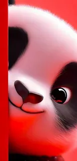 Adorable cartoon panda against a bold red background, perfect for mobile wallpaper.