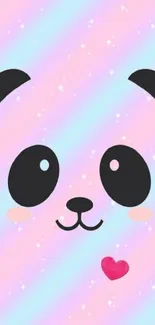 Cute panda face on pastel gradient mobile wallpaper.