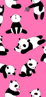 Cute panda illustrations on pink wallpaper.