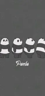 Cute cartoon pandas on a dark gray background mobile wallpaper.