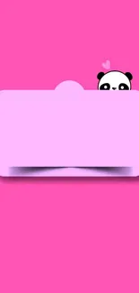 Cute panda on a pink mobile wallpaper with a folder design.