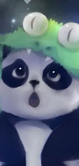 Cute panda with frog hat wallpaper.