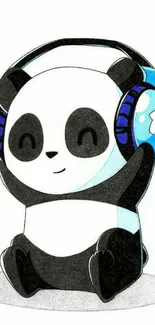 Cute panda with blue headphones on white background.