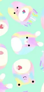 Cute pastel animal wallpaper with mint green background.