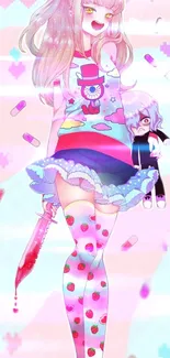 Cute pastel anime girl with colorful design and playful elements.