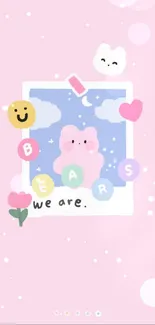 Adorable pastel mobile wallpaper with cute bear and whimsical designs.