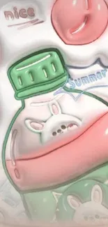 Cute pastel illustration of a bottle with bunny designs.
