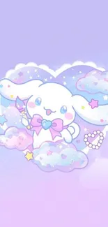 Adorable pastel wallpaper with bunny and clouds.