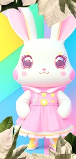 Pastel mobile wallpaper with cute bunny in a pink dress.