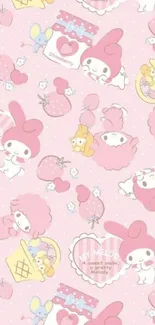 Cute pastel cartoon wallpaper with pink theme.