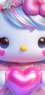 Cute pastel cartoon character with a heart.