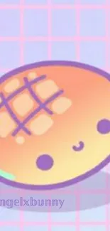 Cute pastel cartoon bread on a purple grid background.