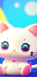 Adorable pastel cartoon cat on a colorful background.