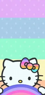 Cute cat with pastel rainbow background wallpaper.