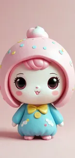 Cute cartoon character toy on pink background.