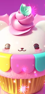 Adorable pastel cat cupcake mobile wallpaper with vibrant colors.