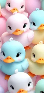 Colorful pastel ducklings create a cute and playful mobile wallpaper.