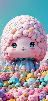 Adorable cartoon creature in a pastel fantasy world.