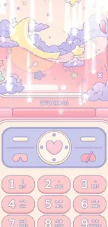 Pastel themed flip phone with moon and stars design.