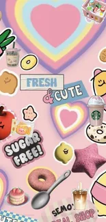 Cute pastel kawaii collage with hearts and sweets in vibrant colors.