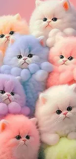 Fluffy kittens in pastel colors creating a cute mobile wallpaper.