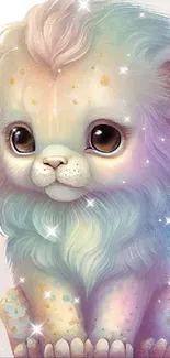 Adorable pastel lion cub illustration for mobile wallpaper.