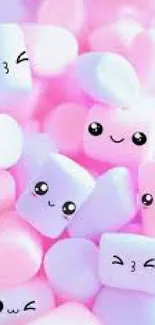 Cute pastel marshmallow wallpaper with smiling kawaii faces.