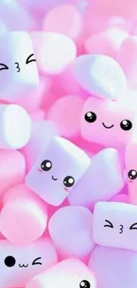 Cute pastel marshmallow faces wallpaper with pink and purple hues.