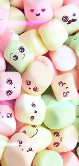 Cute pastel marshmallow faces with various emoji expressions.