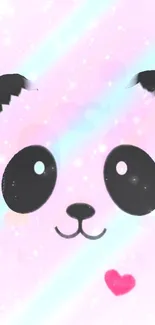 Cute pastel panda wallpaper with pink background and sparkling accents.