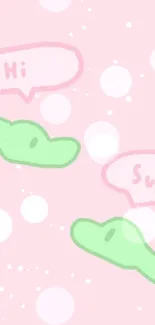 Cute pastel mobile wallpaper with snakes saying 'Hi' and 'Sup' in pink and green.