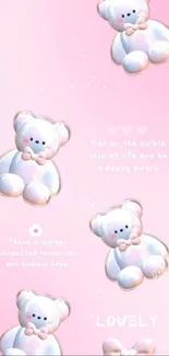 Adorable pastel teddy bear wallpaper with soft pink background.