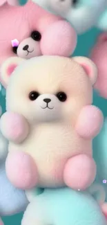 Adorable pastel teddy bears in soft, fluffy textures for a cute wallpaper background.