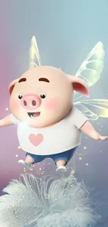 Mobile wallpaper of a cute pig fairy with wings.