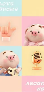 Cute pig-themed wallpaper with pastel colors and text.