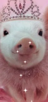 Adorable pig wearing a tiara on a pink background, perfect for mobile wallpaper.