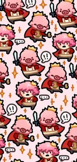 Adorable cartoon pig warriors wallpaper with red capes and swords.