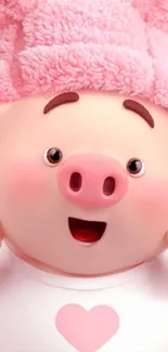 Cute pig cartoon with pink hat and heart shirt