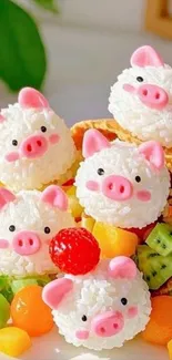 Cute pig-themed desserts with fruits