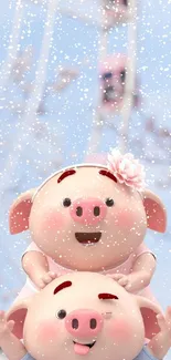 Cute piggy duo in pastel colors on a mobile wallpaper.