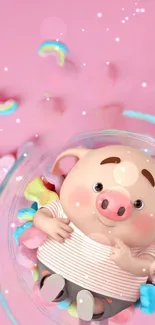 Cute piggy in pastel colors with marshmallows.