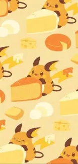 Adorable Pikachu and cheese pattern wallpaper design.