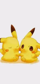 Two cute Pikachus in playful poses on a mobile wallpaper.