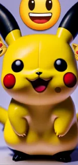 Yellow Pikachu with emojis on a bright background.