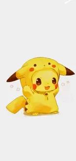 Cute Pikachu in yellow outfit on white background mobile wallpaper.