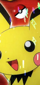 Cute Pikachu on a vibrant Pokemon wallpaper with bright colors.