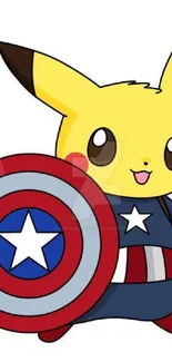 Pikachu dressed as a superhero with shield.