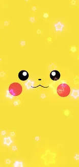 Cute Pikachu face on yellow background with star accents.